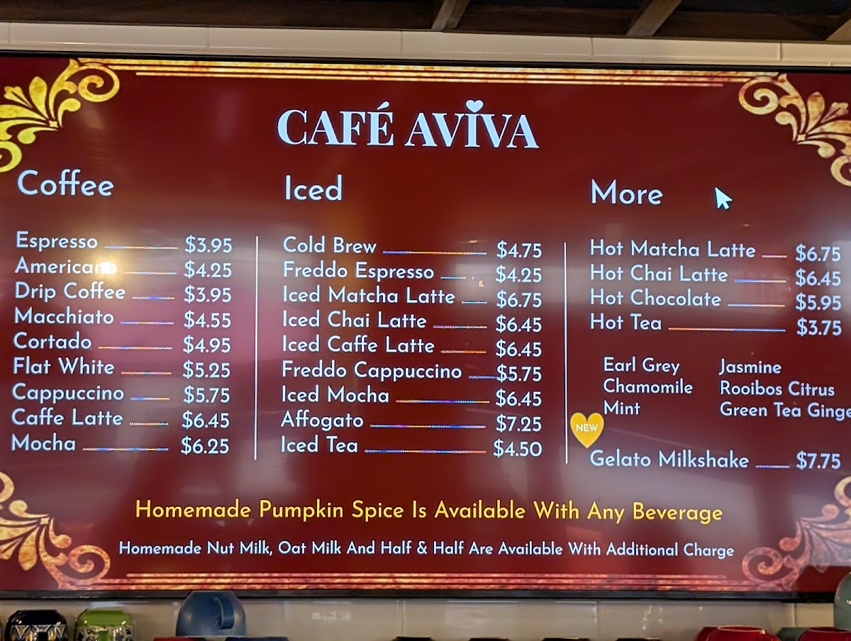 Cafe Aviva Photo Menu 1