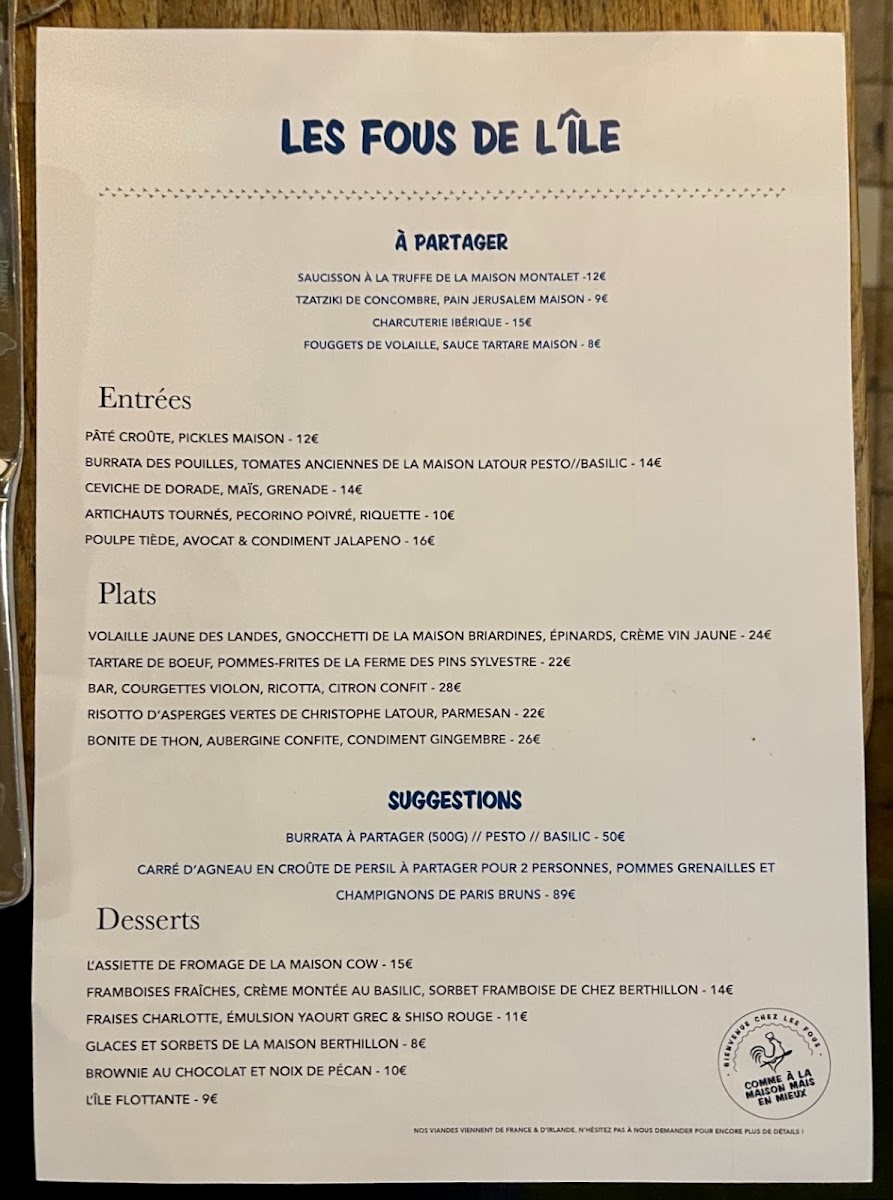 Les Fous de l'Ile Photo Menu 2