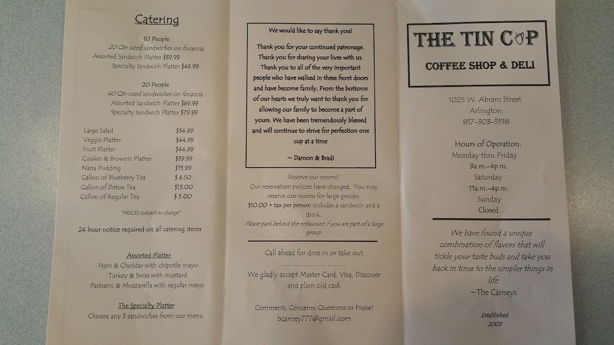 The Tin Cup Photo Menu 3