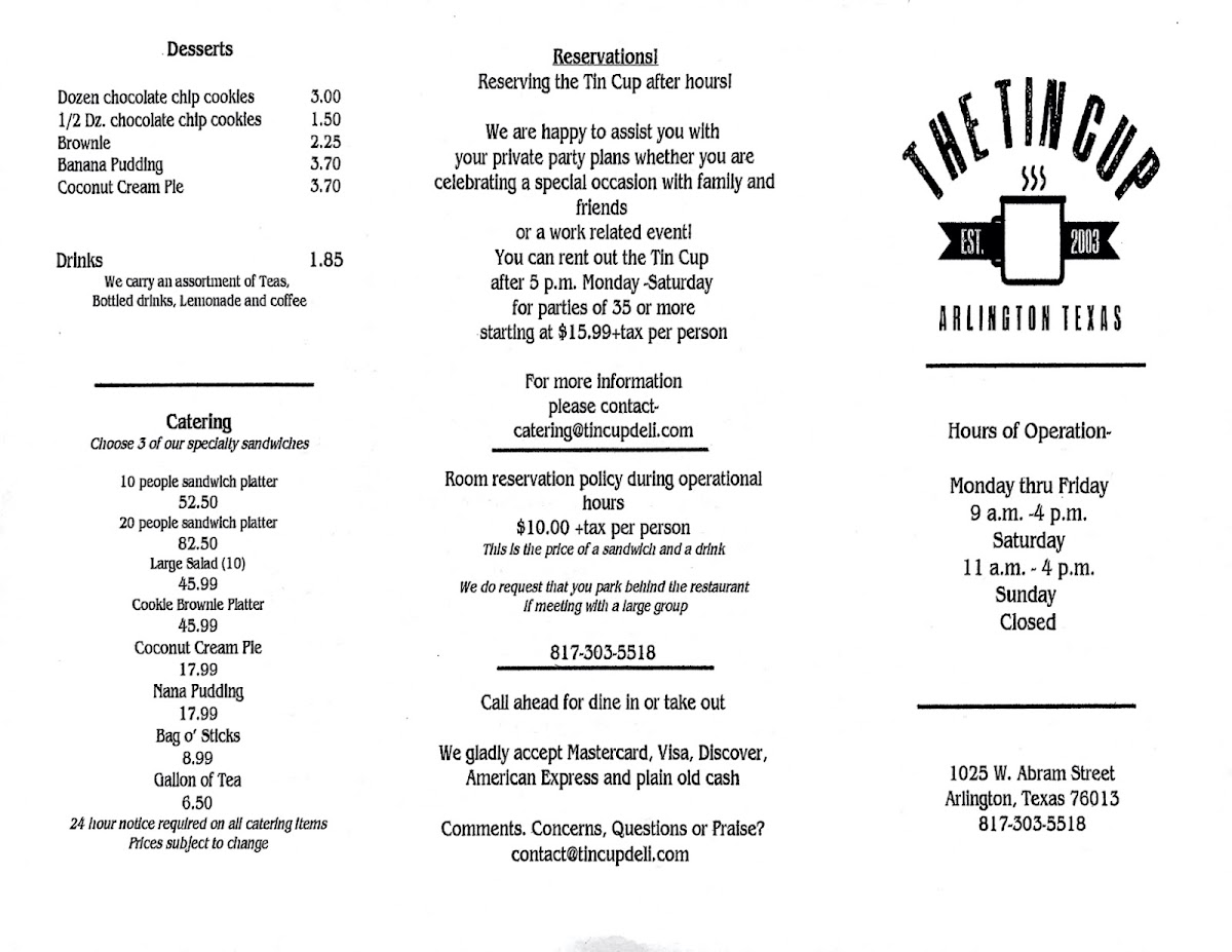 The Tin Cup Photo Menu 5