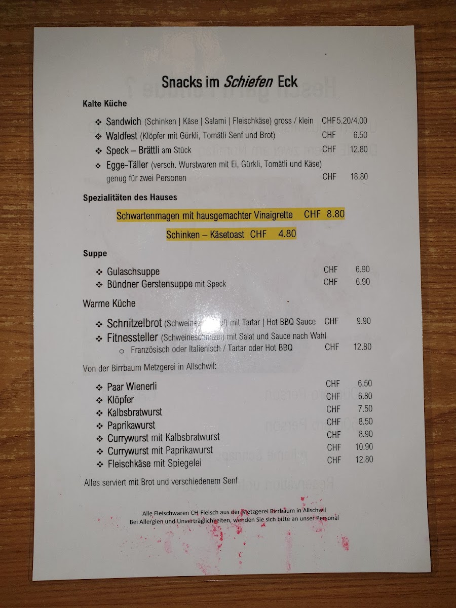 Zum schiefen Eck Photo Menu 3