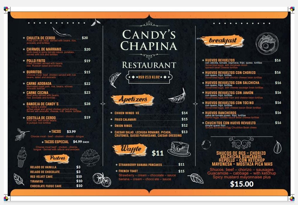 Candy's Chapina Restaurant Photo Menu 1