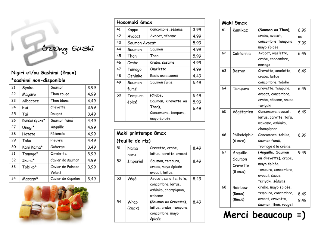 Goong Sushi Restaurant Photo Menu 1