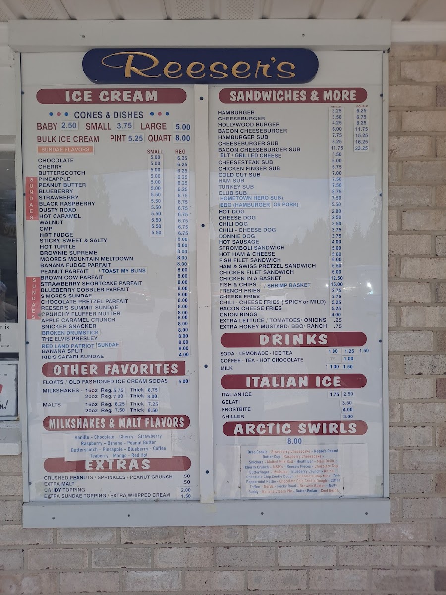 Reesers' Soft Ice Cream Photo Menu 1