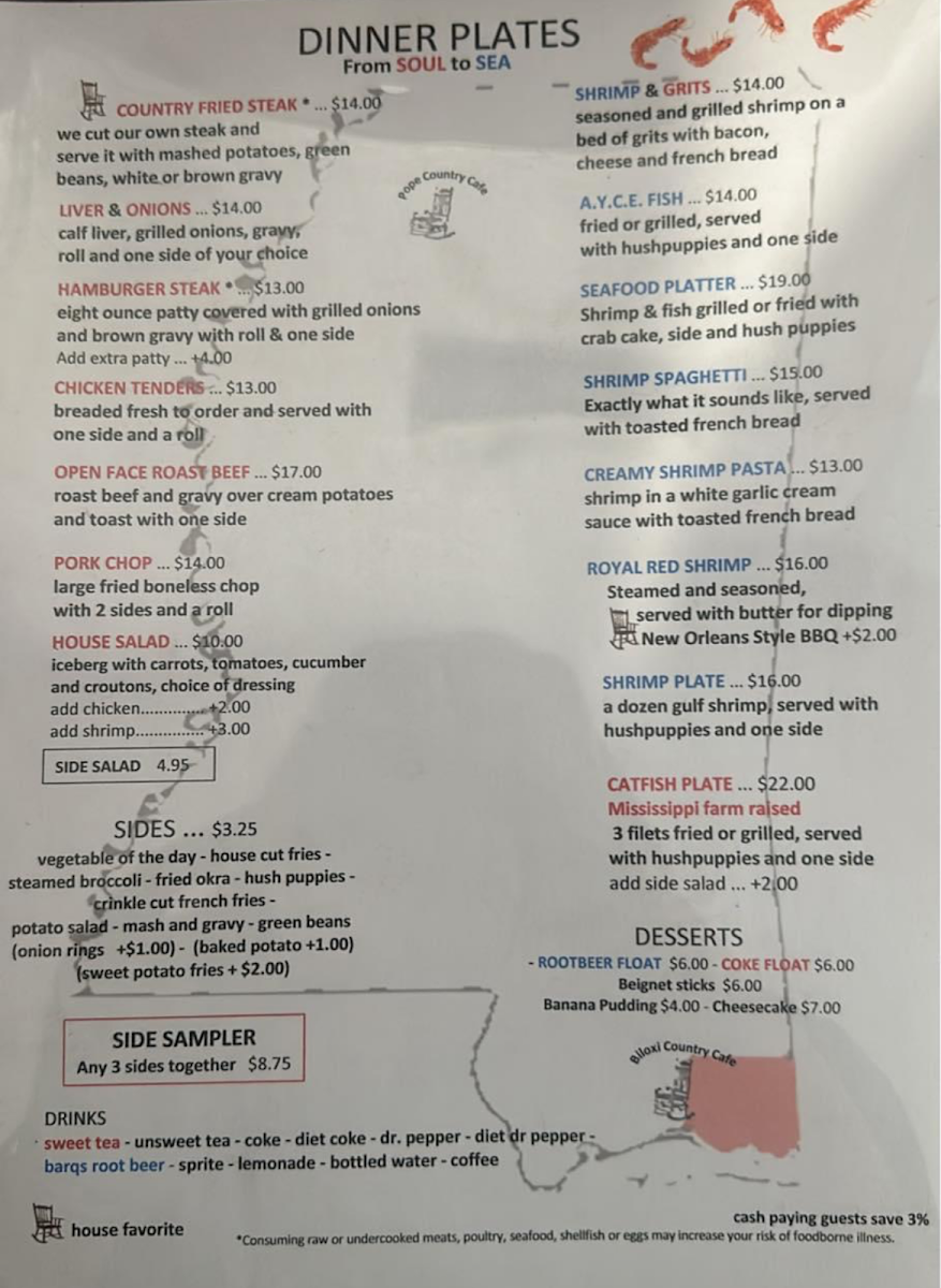 Biloxi Country Café Photo Menu 1