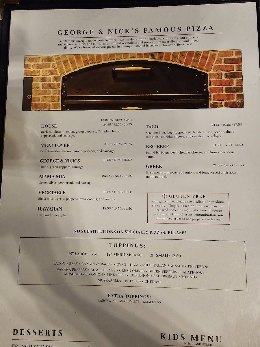 George & Nick's Pizza & Steakhouse Photo Menu 2