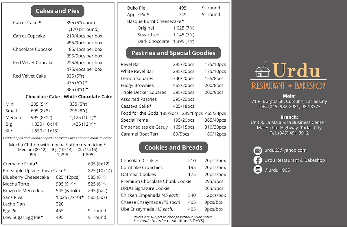 Urdu Restaurant & Bakeshop (Main store) Photo Menu 2