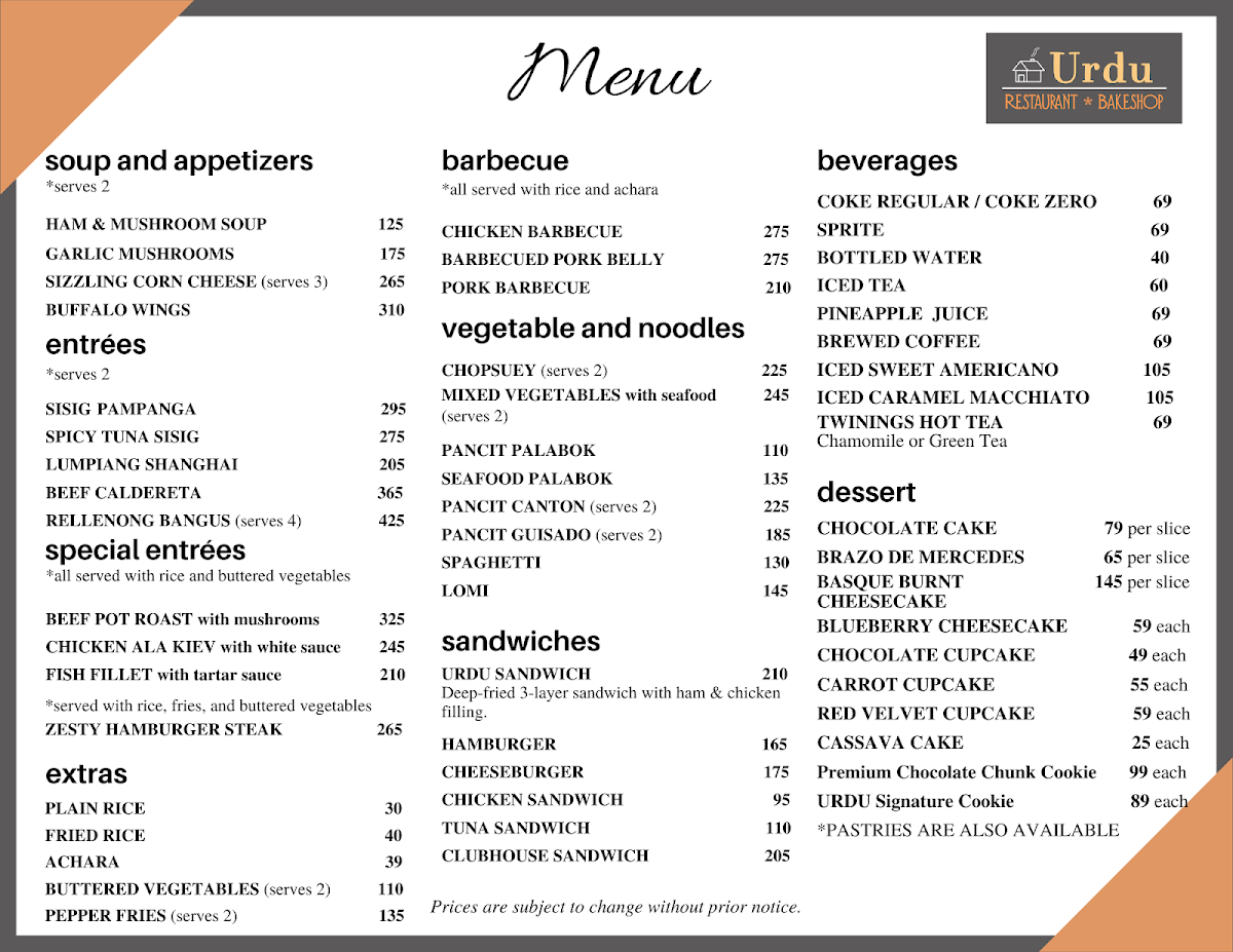 Urdu Restaurant & Bakeshop (Main store) Photo Menu 3