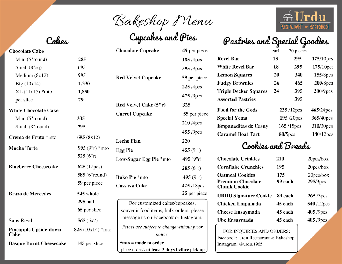 Urdu Restaurant & Bakeshop (Main store) Photo Menu 4