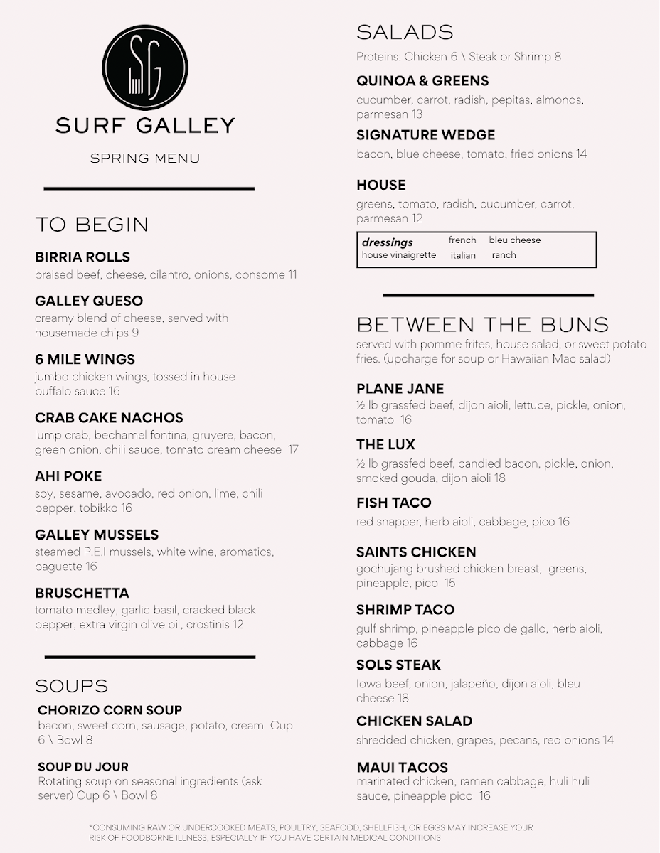 Surf Galley Photo Menu 1