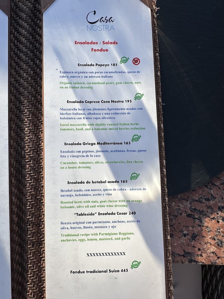 Casa Nostra Restaurant, Terrace and Rooftop Photo Menu 2
