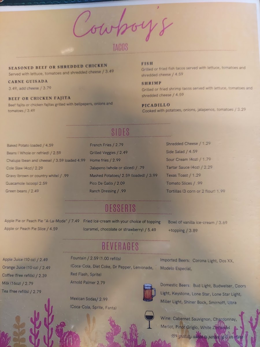 Cowboy's Restaurant Photo Menu 9