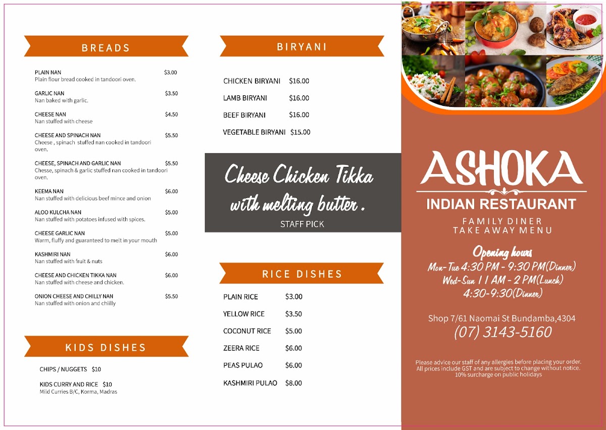 ASHOKA INDIAN RESTAURANT( bundamba), IPSWICH Photo Menu 2