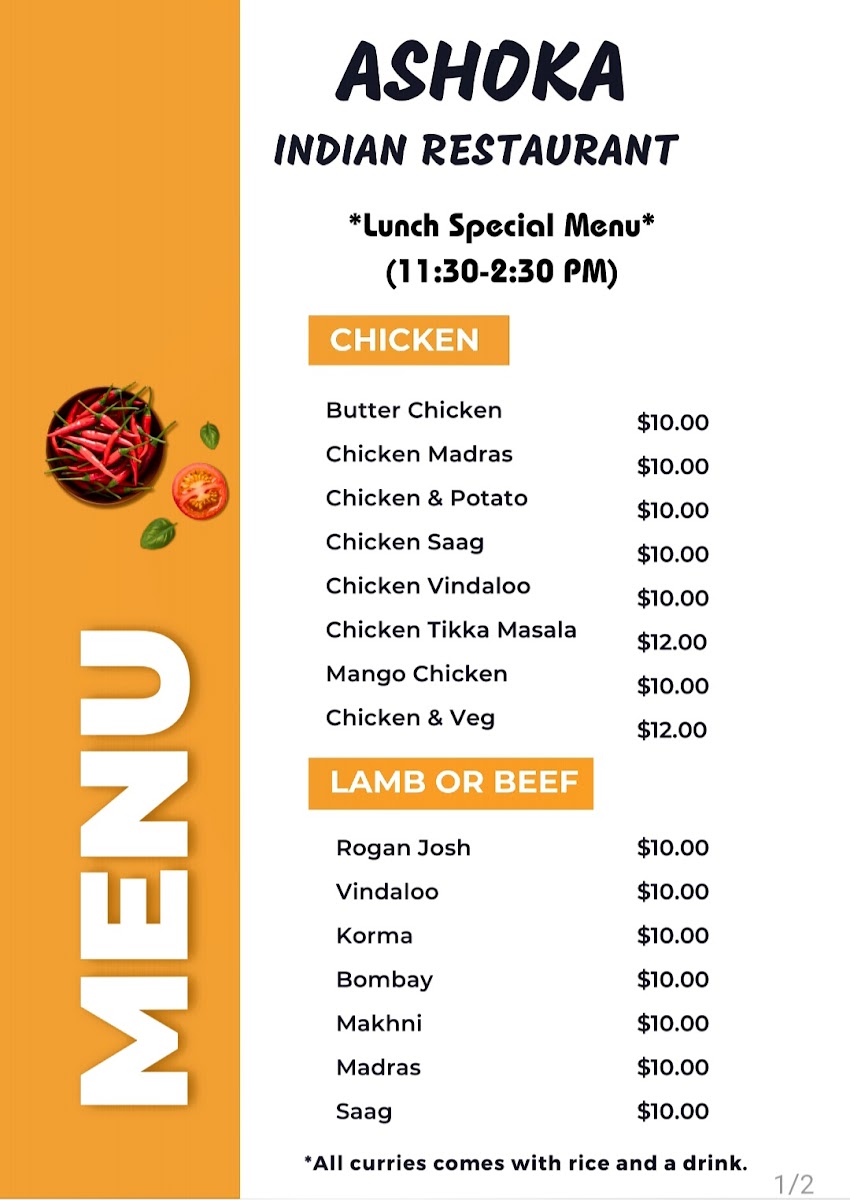 ASHOKA INDIAN RESTAURANT( bundamba), IPSWICH Photo Menu 4