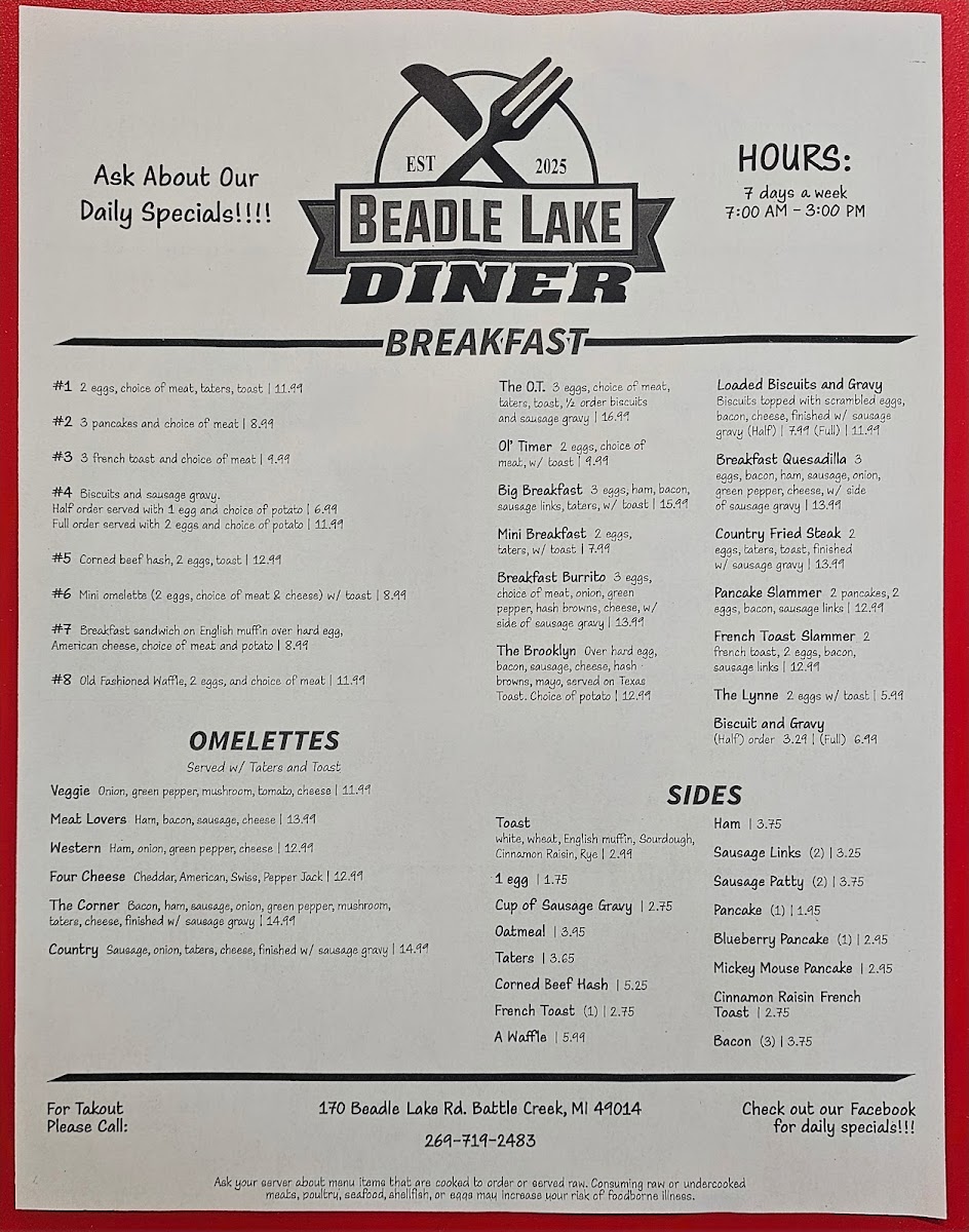 Beadle Lake Diner Photo Menu 1