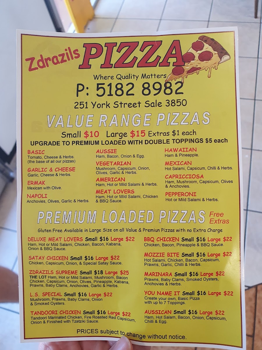 Zdrazil's Pizza Photo Menu 1