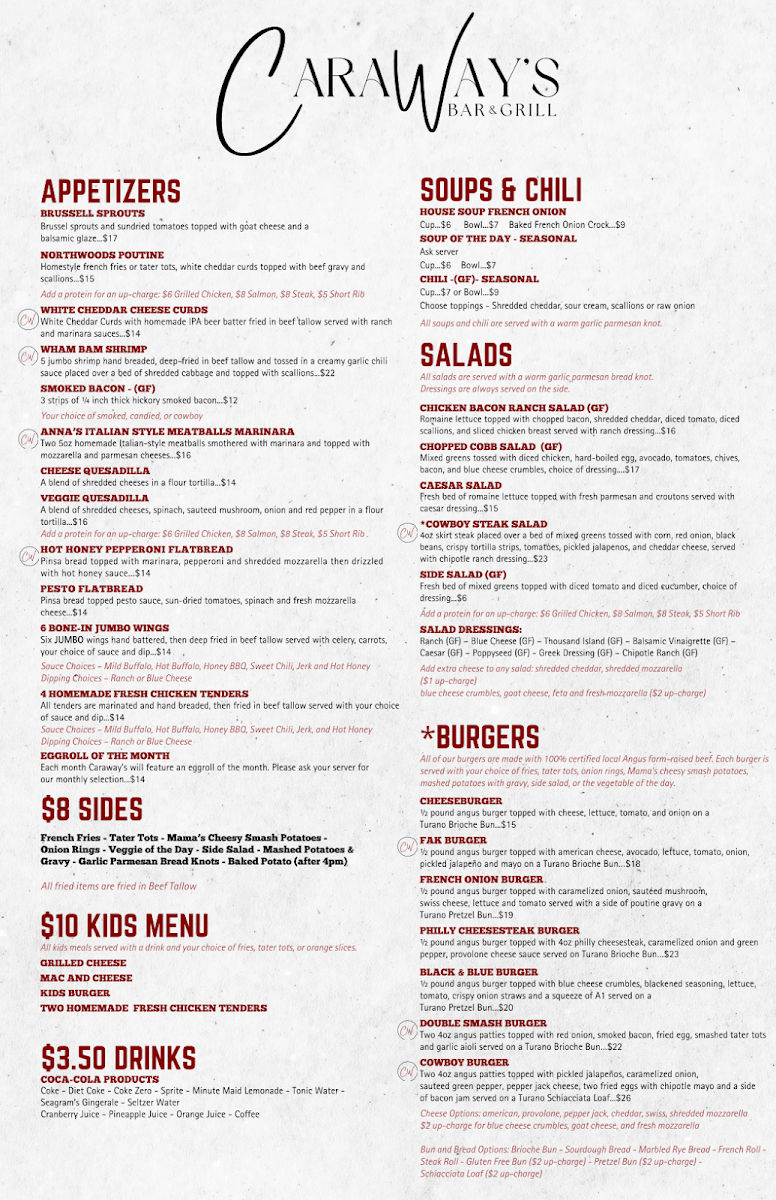 CaraWay's Bar & Grill Photo Menu 2
