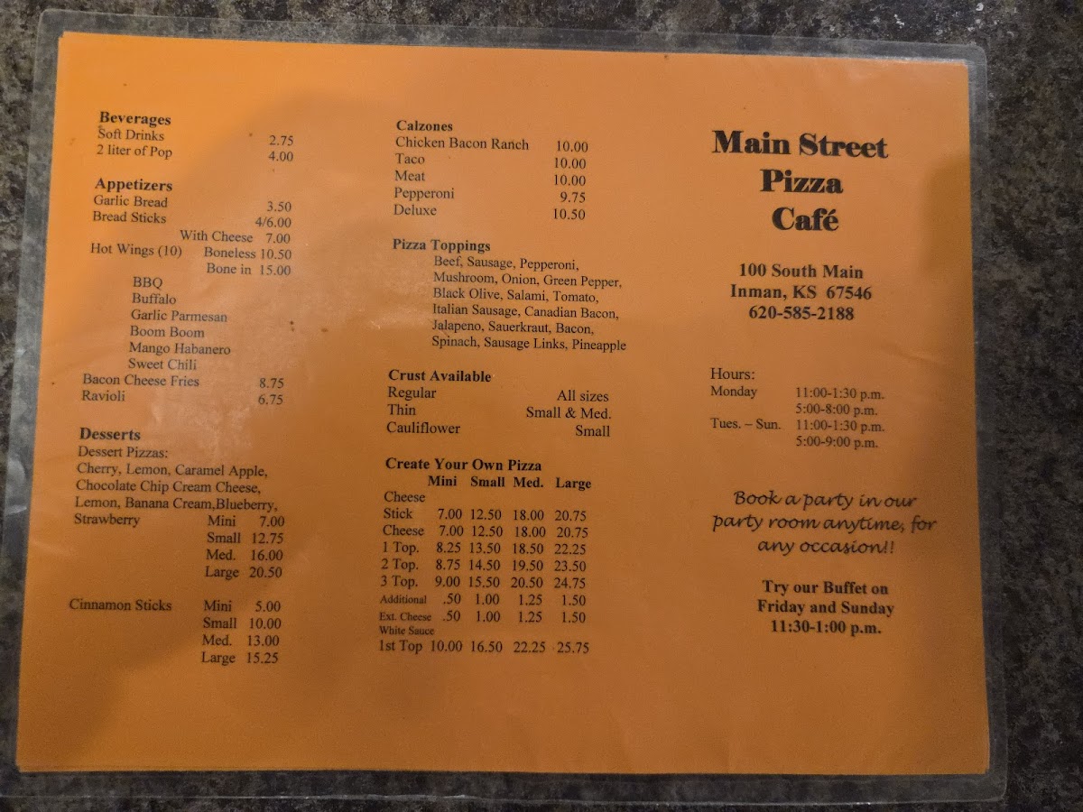 Main Street Pizza Cafe Photo Menu 2