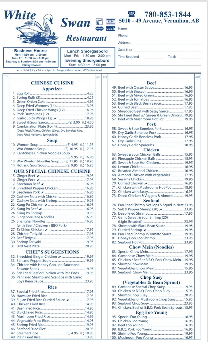 White Swan Restaurant Photo Menu 1