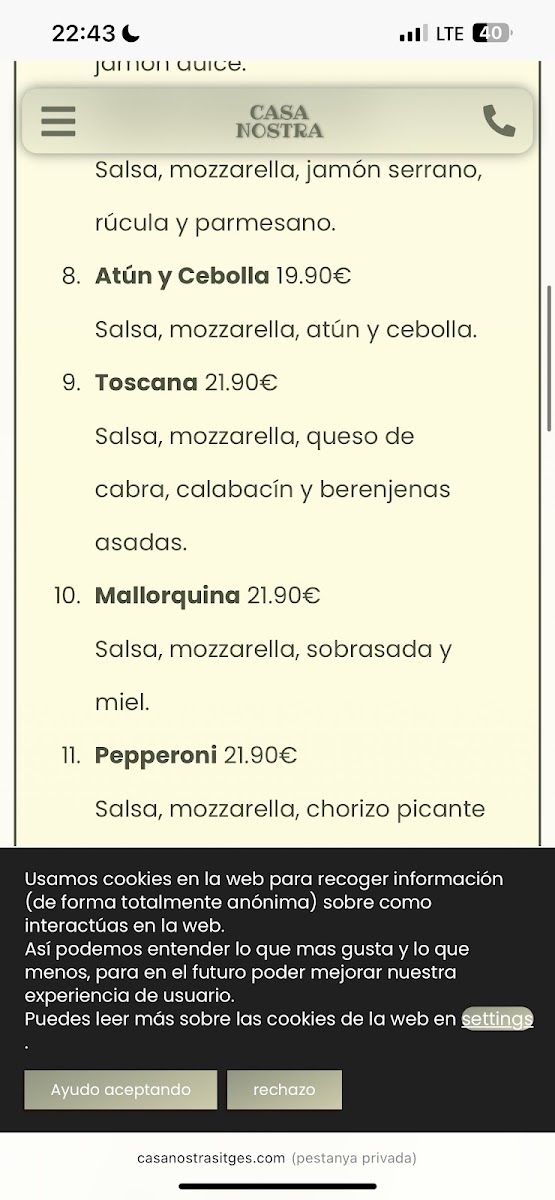 Casa Nostra Photo Menu 5