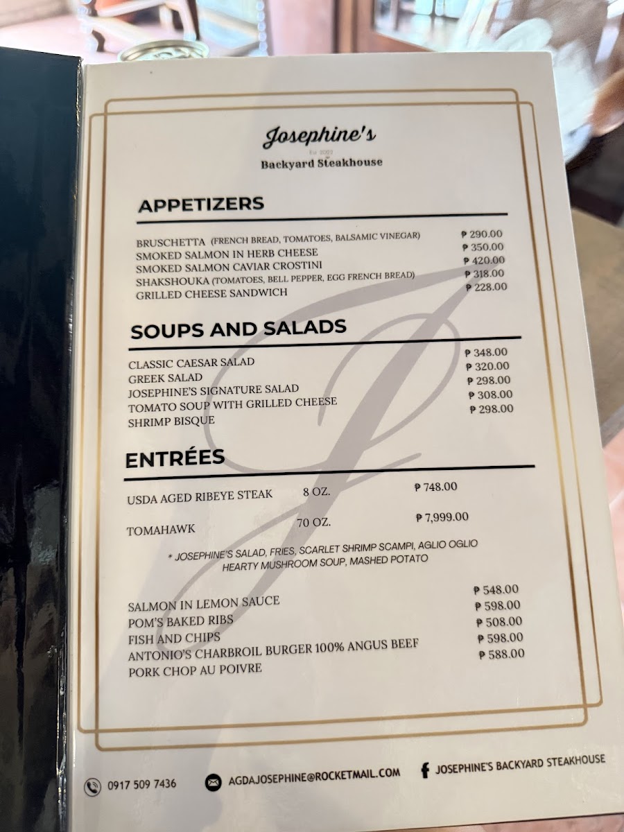 Josephine's Backyard Steakhouse Photo Menu 2