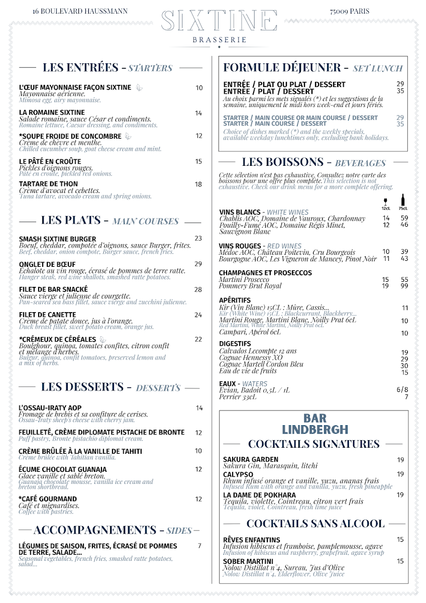 Brasserie Sixtine Photo Menu 1
