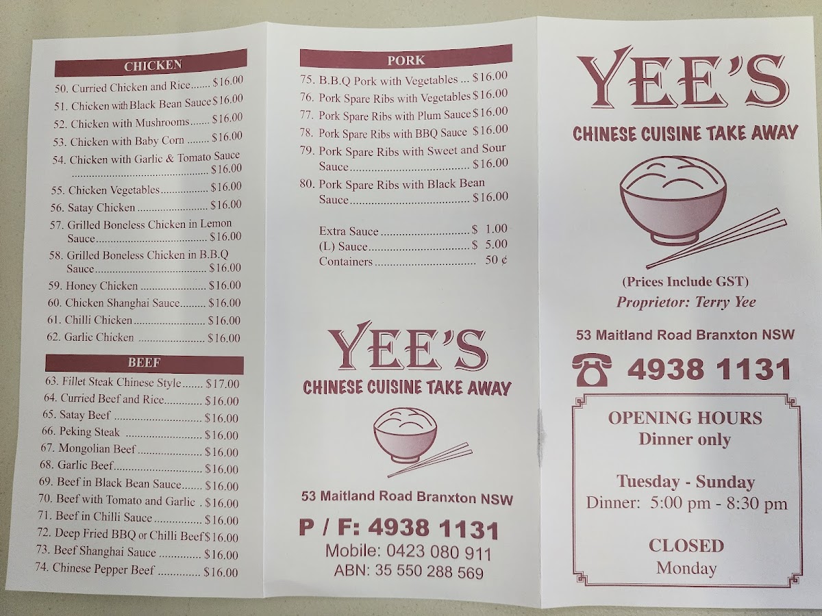 Yee's Chinese Cuisine Photo Menu 1