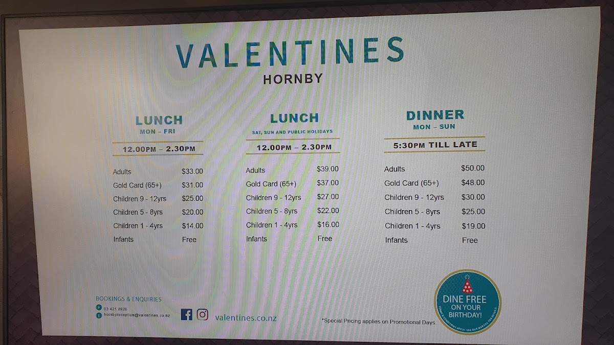 Valentines Hornby Photo Menu 3