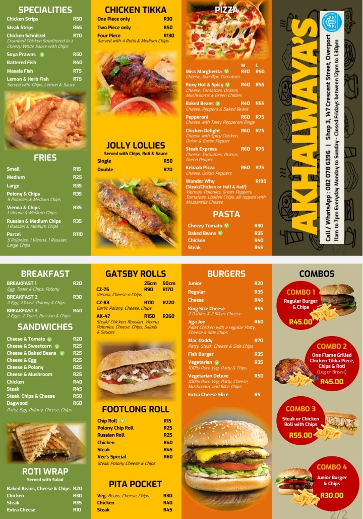 Akhalwaya's Delights Durban Photo Menu 1