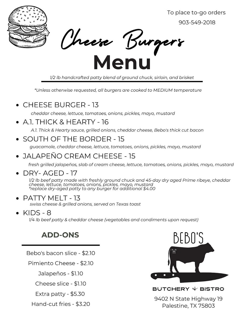 Bebo's Butchery & Bistro Photo Menu 1