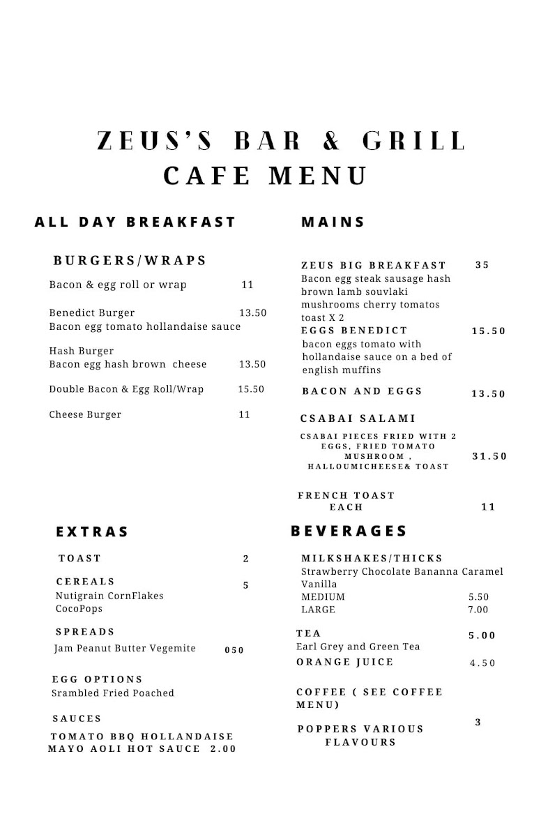 Zeus's Bar & Grill/Cafe Photo Menu 3