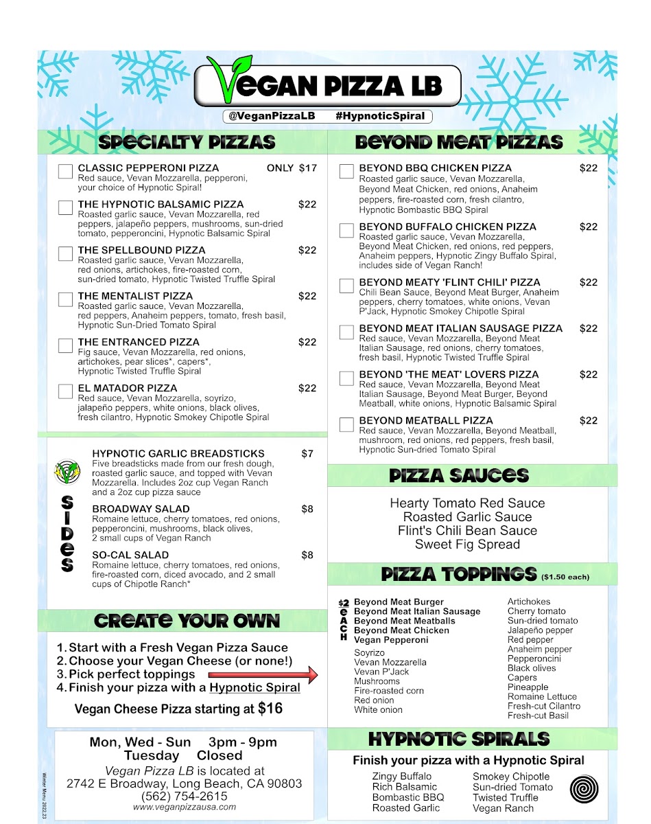 Vegan Pizza Long Beach Photo Menu 1