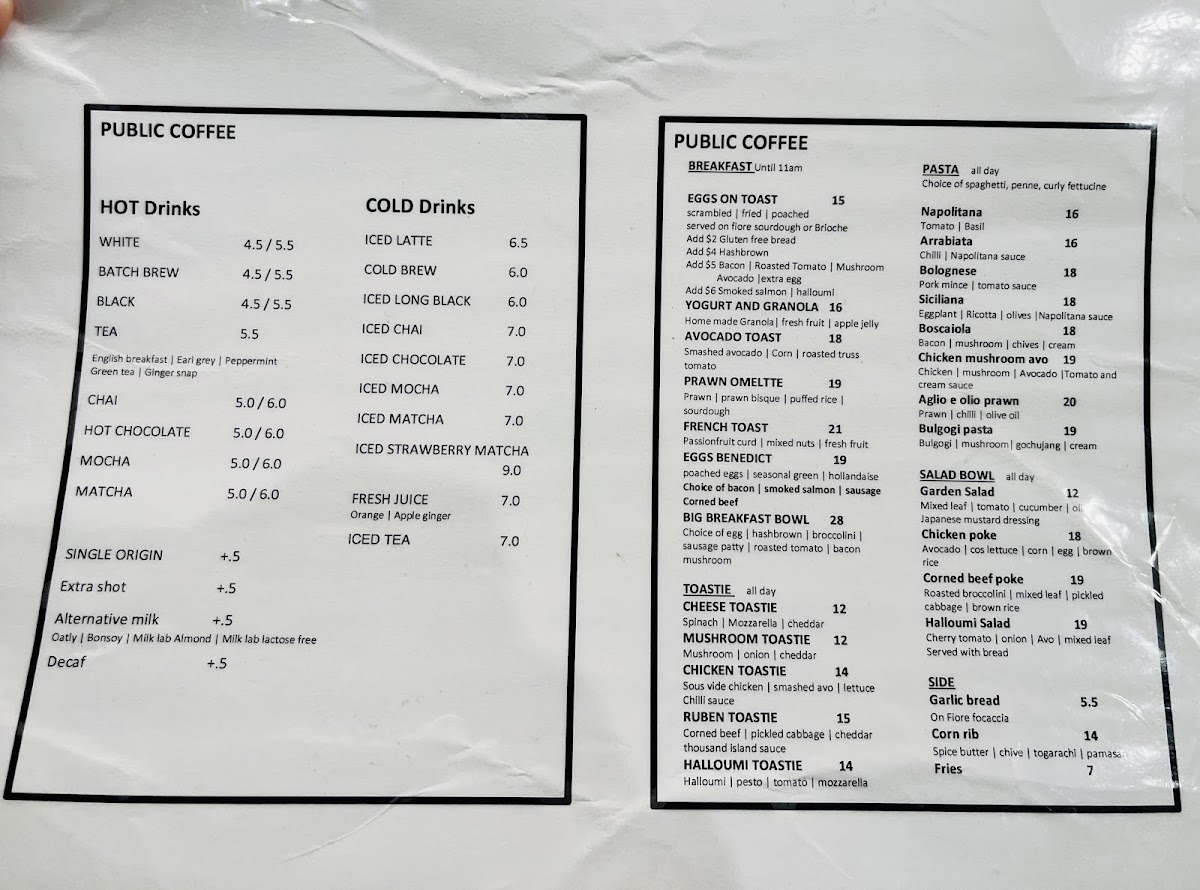 Public Coffee Photo Menu 1