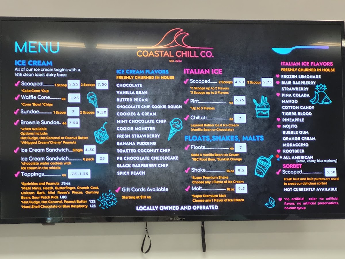 Coastal Chill Creamery Photo Menu 2