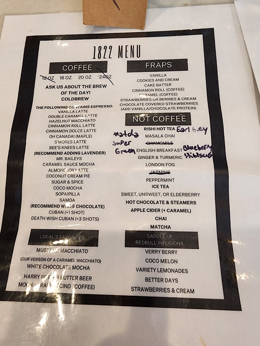 The 1822 Coffee Co. Photo Menu 1