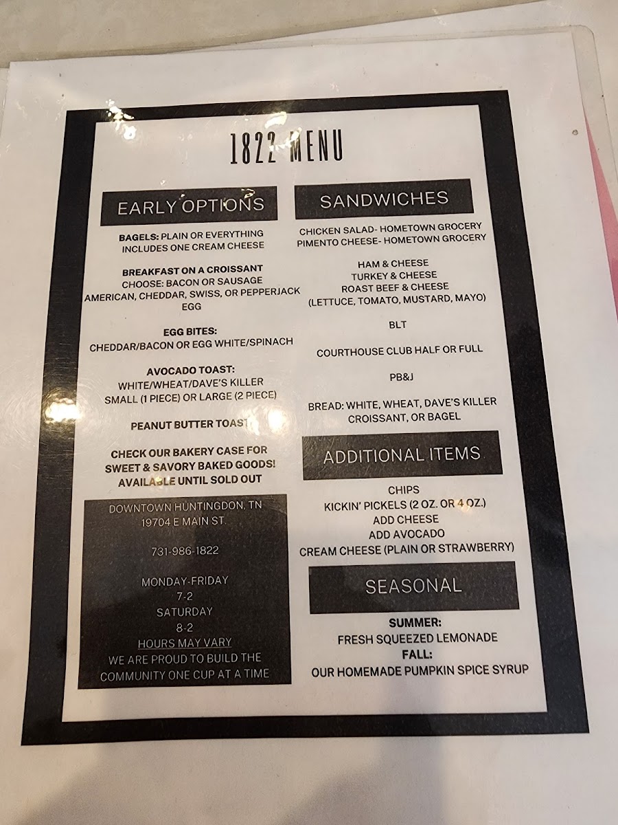 The 1822 Coffee Co. Photo Menu 2