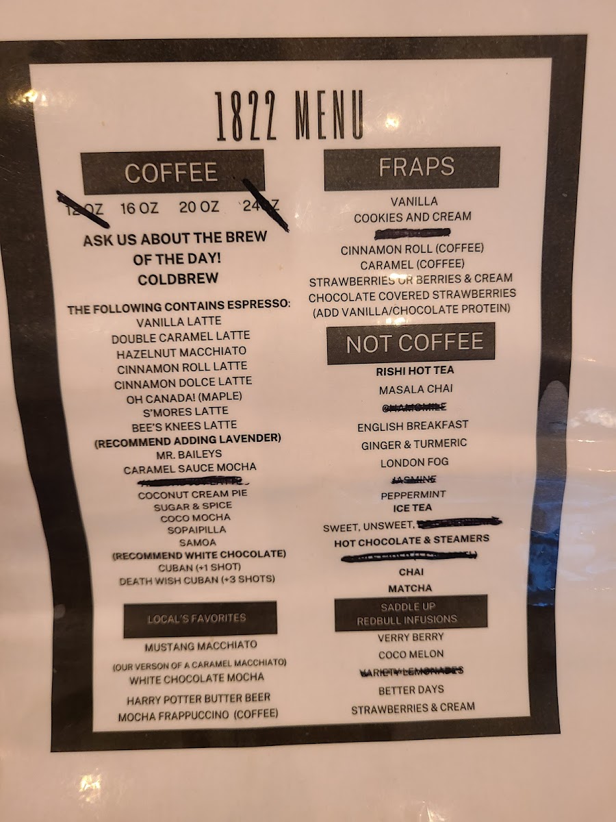 The 1822 Coffee Co. Photo Menu 4