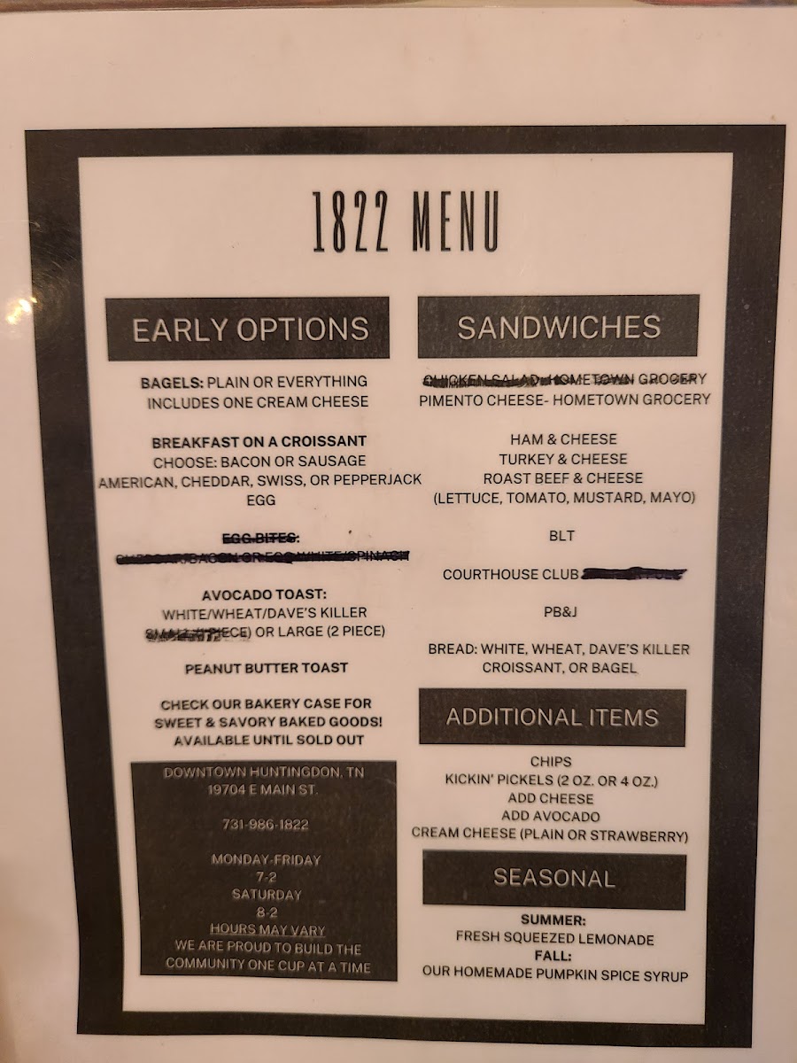 The 1822 Coffee Co. Photo Menu 5