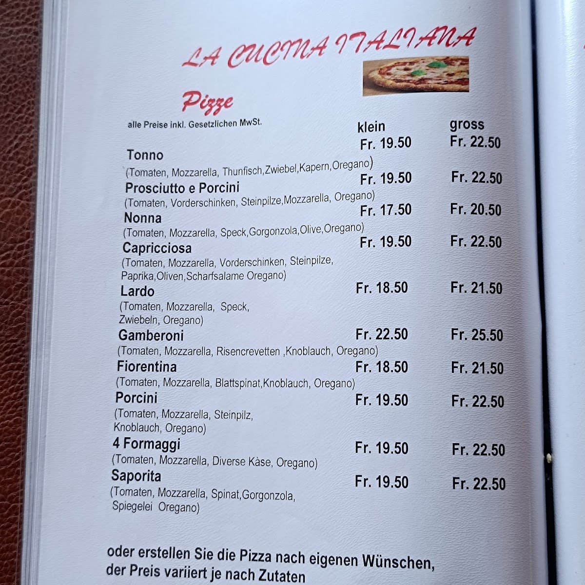 La Cucina Italiana Restaurant Baselstab Photo Menu 1