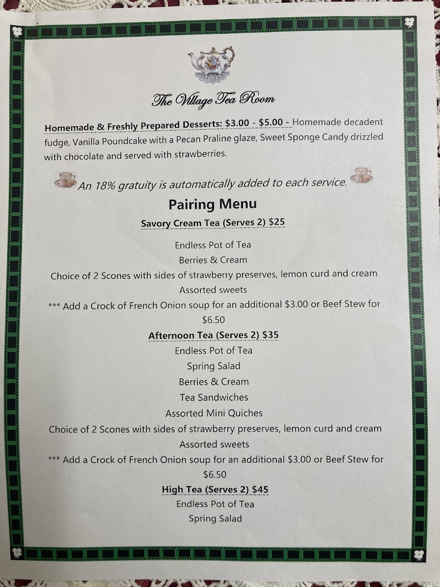 The Village Tea Room Photo Menu 1