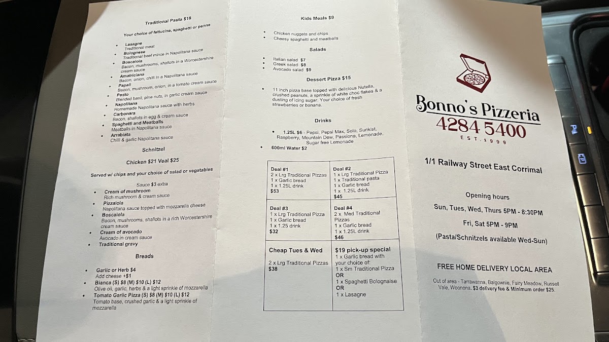 Bonno's Pizzeria Photo Menu 2