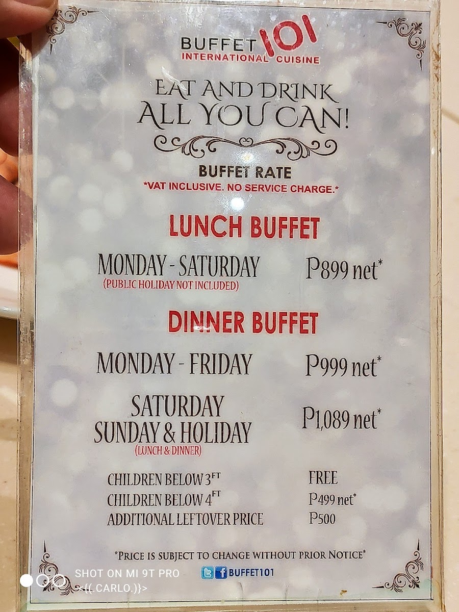 Buffet 101 Robinsons Magnolia Photo Menu 3