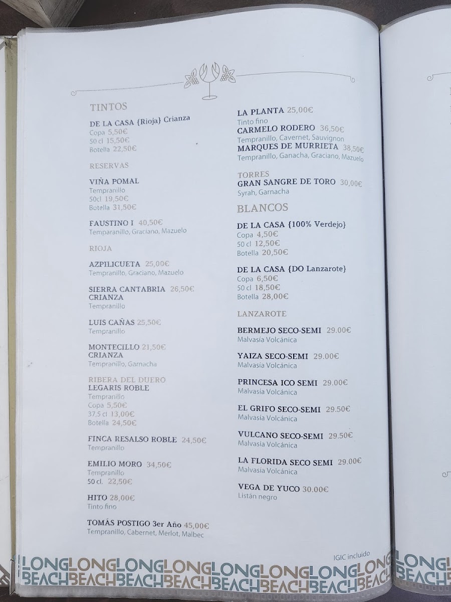 Long Beach Club Lanzarote Photo Menu 8