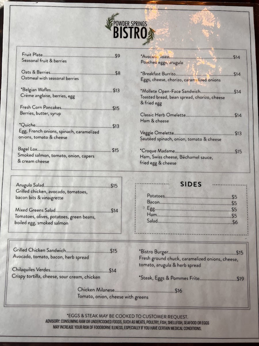Powder Springs Bistro Photo Menu 1