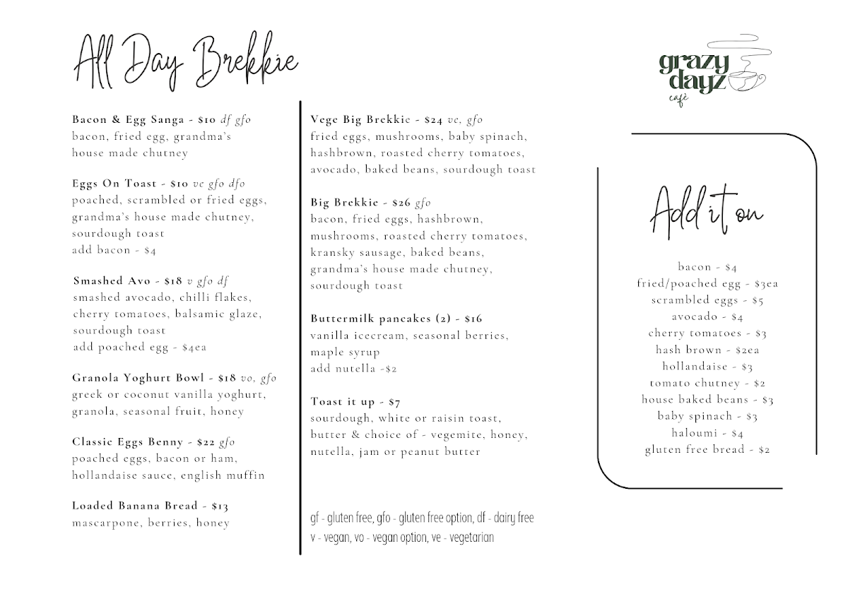 Grazy Dayz Cafè Photo Menu 1