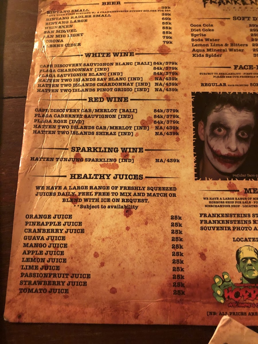 Frankensteins Laboratory Photo Menu 1