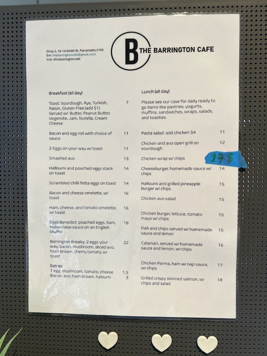 The Barrington Cafe Photo Menu 1
