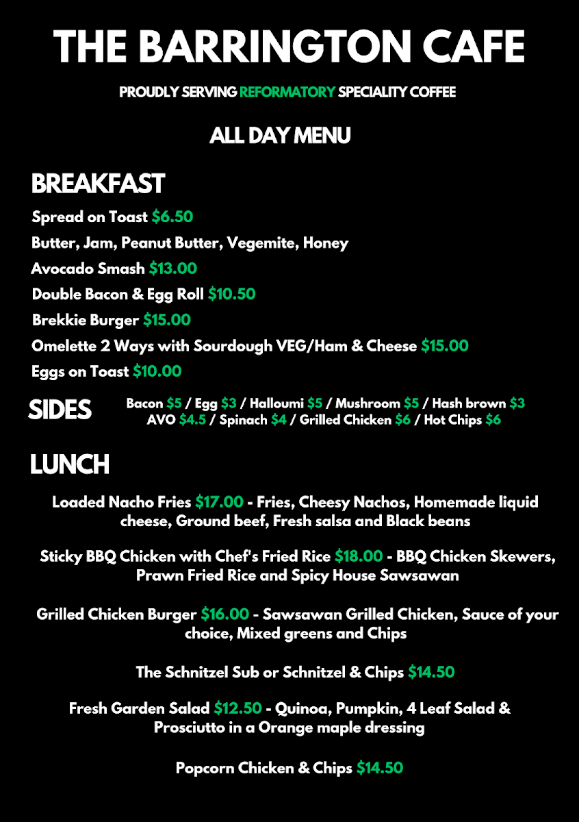 The Barrington Cafe Photo Menu 2