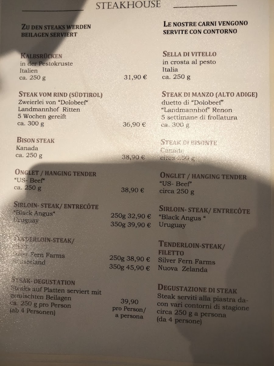 Moretto's Steakhouse Photo Menu 1