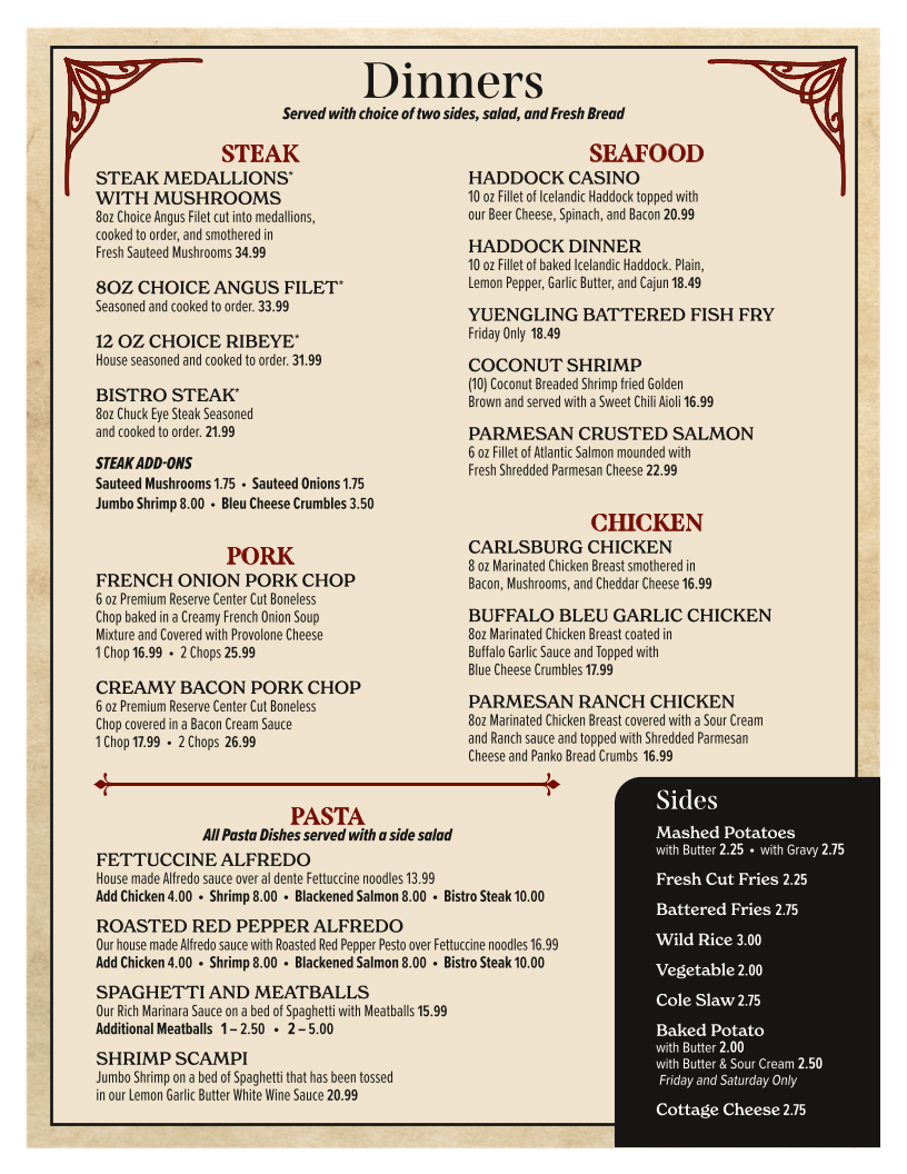 The Cottage House Restaurant Photo Menu 1